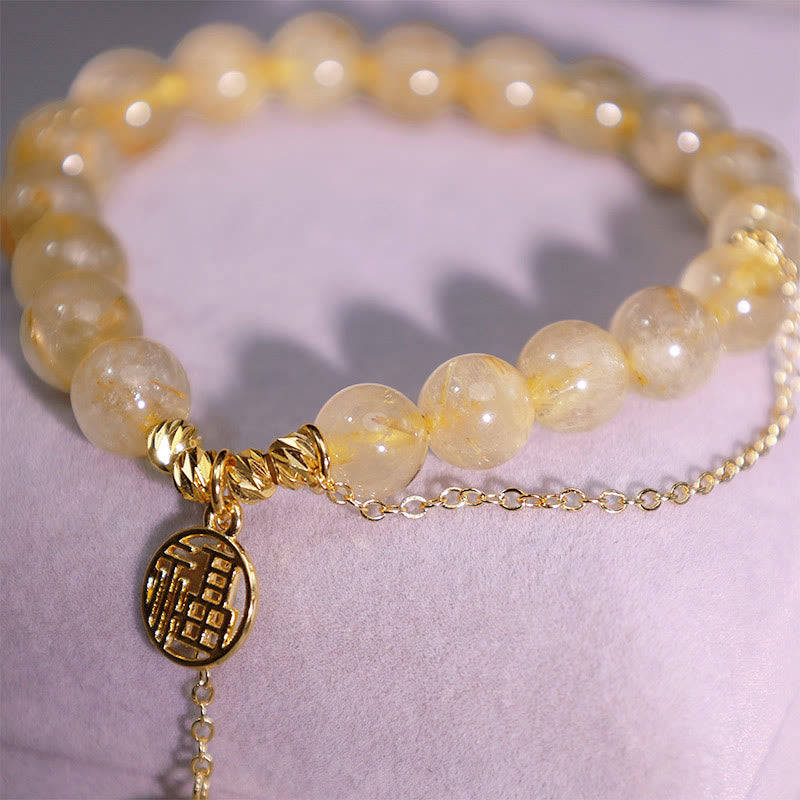 Braccialetto della felicità con carattere Lucky Fu in Buddha Stones citrino