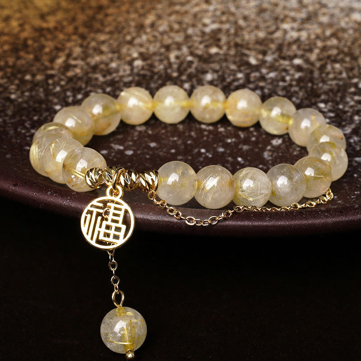 Braccialetto della felicità con carattere Lucky Fu in Buddha Stones citrino