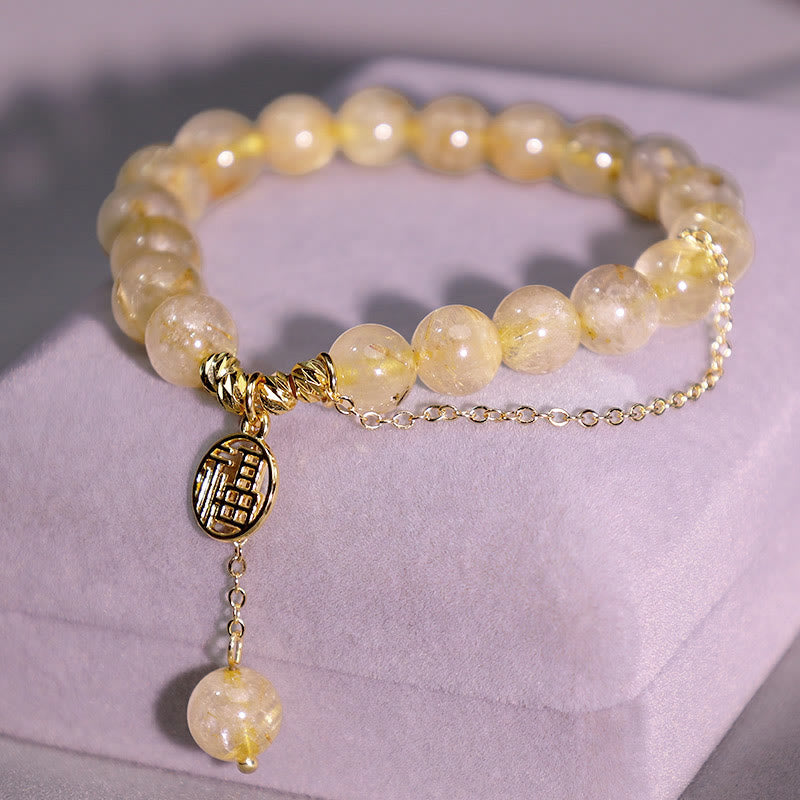 Braccialetto della felicità con carattere Lucky Fu in Buddha Stones citrino
