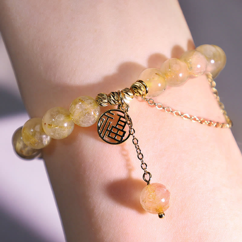 Braccialetto della felicità con carattere Lucky Fu in Buddha Stones citrino