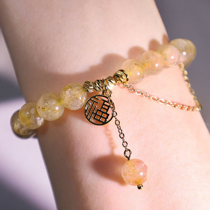 Braccialetto della felicità con carattere Lucky Fu in Buddha Stones citrino