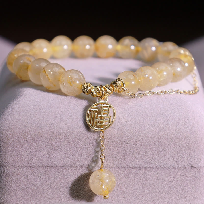 Braccialetto della felicità con carattere Lucky Fu in Buddha Stones citrino