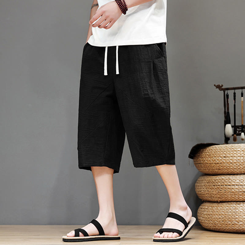 Pantaloni harem da uomo in cotone e lino con coulisse, modello Buddha Stones, vintage, jacquard, tinta unita, con tasche - image 19