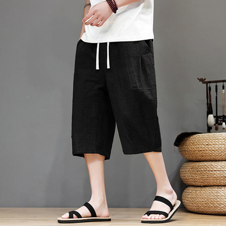 Pantaloni harem da uomo in cotone e lino con coulisse, modello Buddha Stones, vintage, jacquard, tinta unita, con tasche - image 19