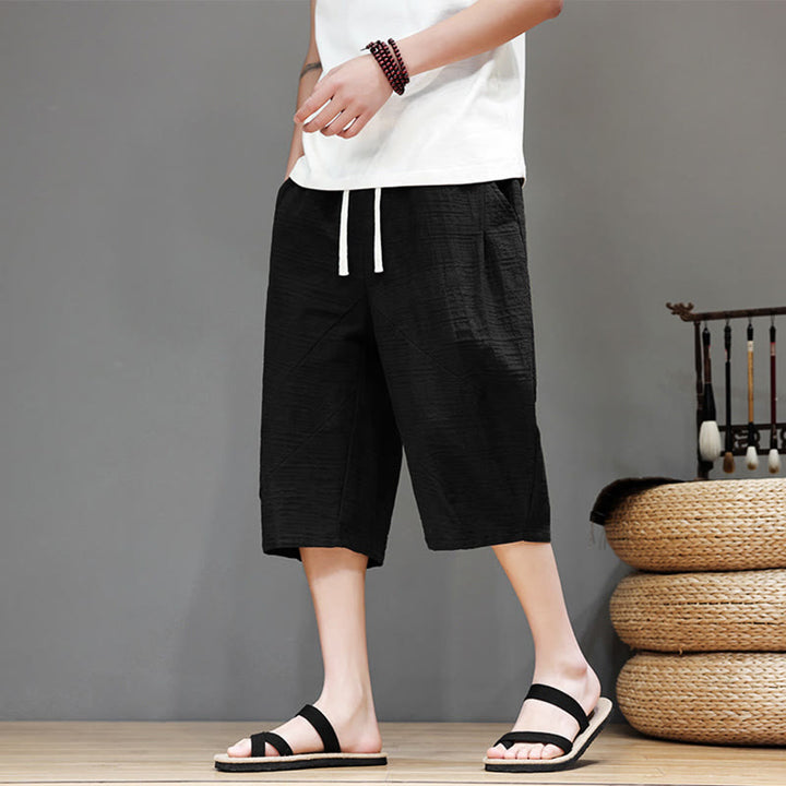 Pantaloni harem da uomo in cotone e lino con coulisse, modello Buddha Stones, vintage, jacquard, tinta unita, con tasche - Nero - US/UK/AU44, EU54 (4XL) - image 14