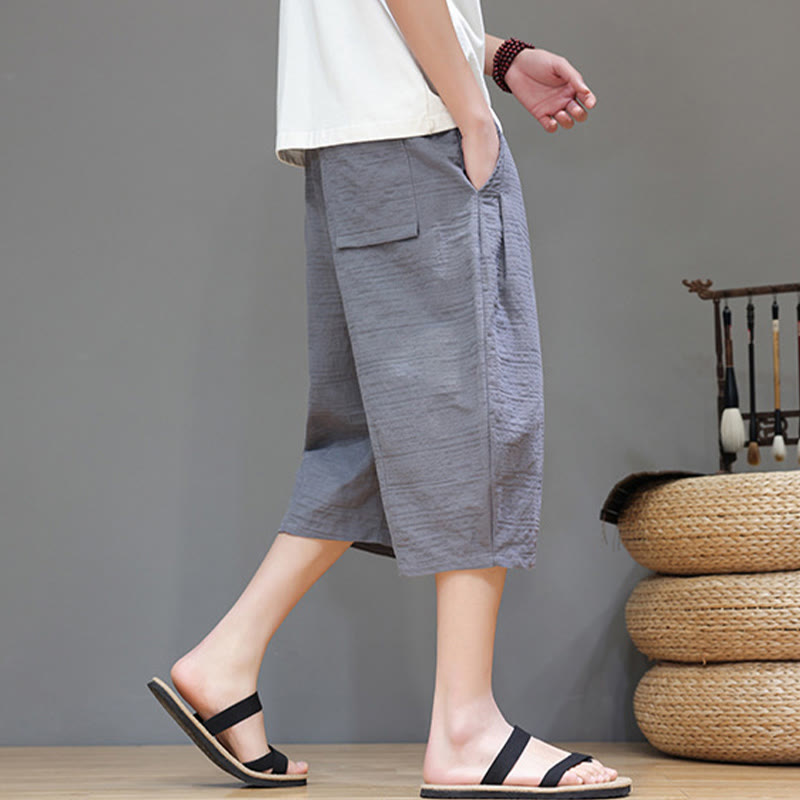 Pantaloni harem da uomo in cotone e lino con coulisse, modello Buddha Stones, vintage, jacquard, tinta unita, con tasche - image 3