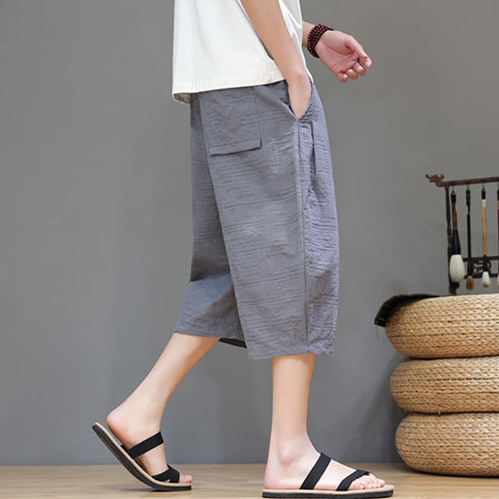 Pantaloni harem da uomo in cotone e lino con coulisse, modello Buddha Stones, vintage, jacquard, tinta unita, con tasche - image 3