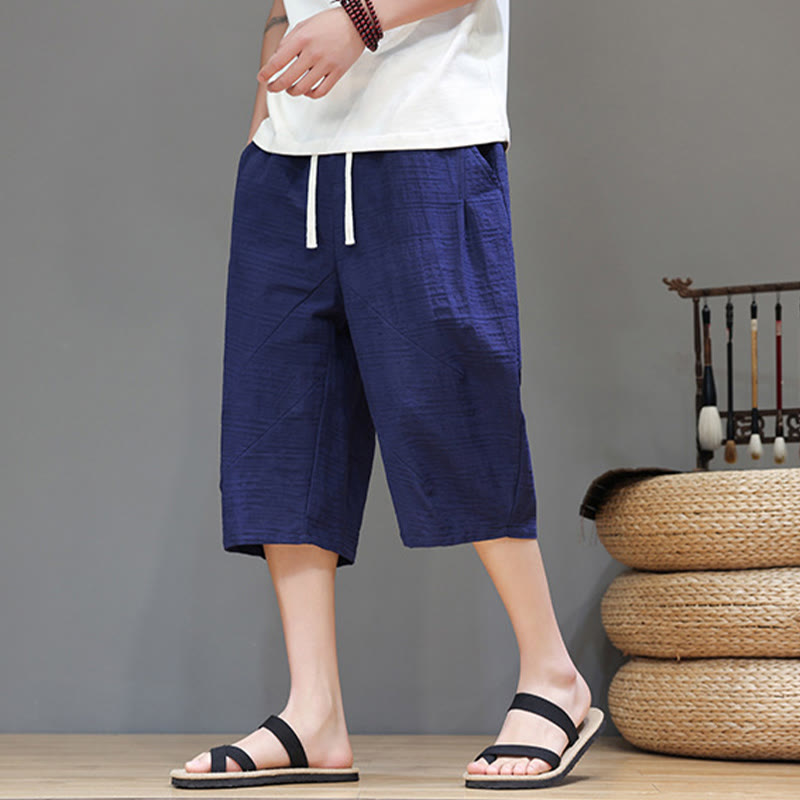 Pantaloni harem da uomo in cotone e lino con coulisse, modello Buddha Stones, vintage, jacquard, tinta unita, con tasche - image 36