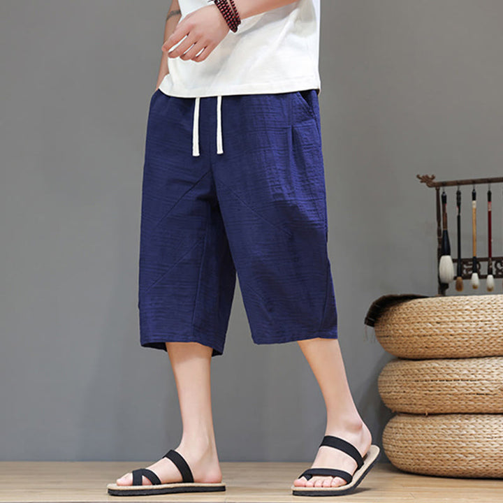 Pantaloni harem da uomo in cotone e lino con coulisse, modello Buddha Stones, vintage, jacquard, tinta unita, con tasche - image 36