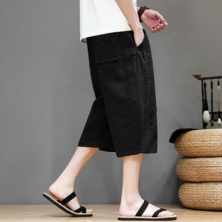 Pantaloni harem da uomo in cotone e lino con coulisse, modello Buddha Stones, vintage, jacquard, tinta unita, con tasche - image 17