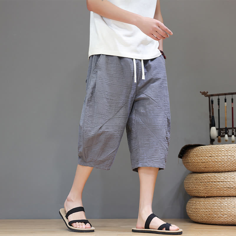 Pantaloni harem da uomo in cotone e lino con coulisse, modello Buddha Stones, vintage, jacquard, tinta unita, con tasche - image 2