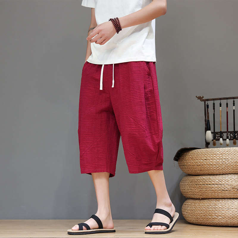 Pantaloni harem da uomo in cotone e lino con coulisse, modello Buddha Stones, vintage, jacquard, tinta unita, con tasche - Cremisi - US/UK/AU44, EU54 (4XL) - image 23