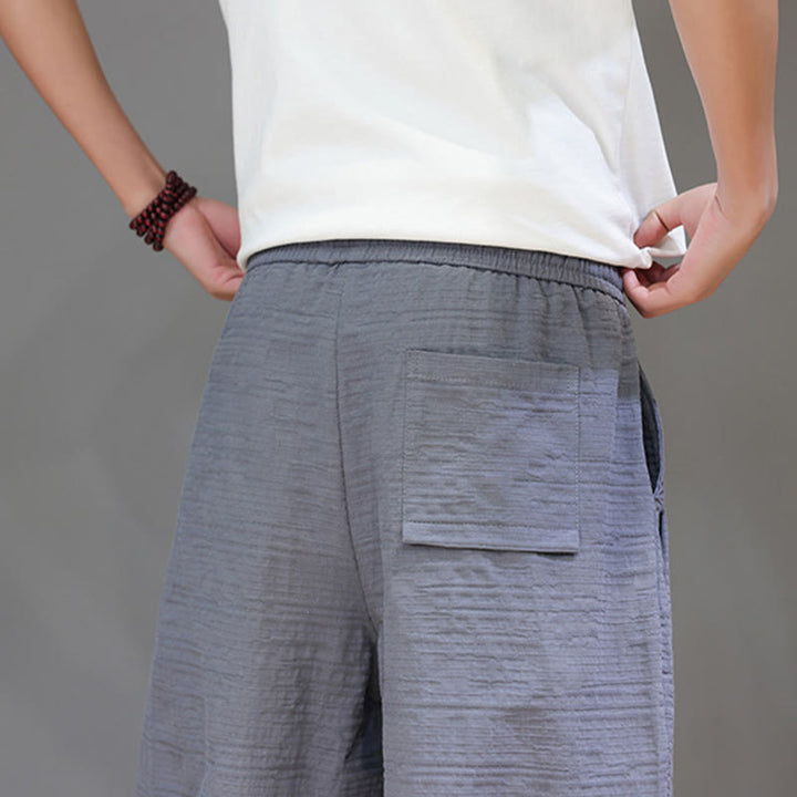 Pantaloni harem da uomo in cotone e lino con coulisse, modello Buddha Stones, vintage, jacquard, tinta unita, con tasche - image 12