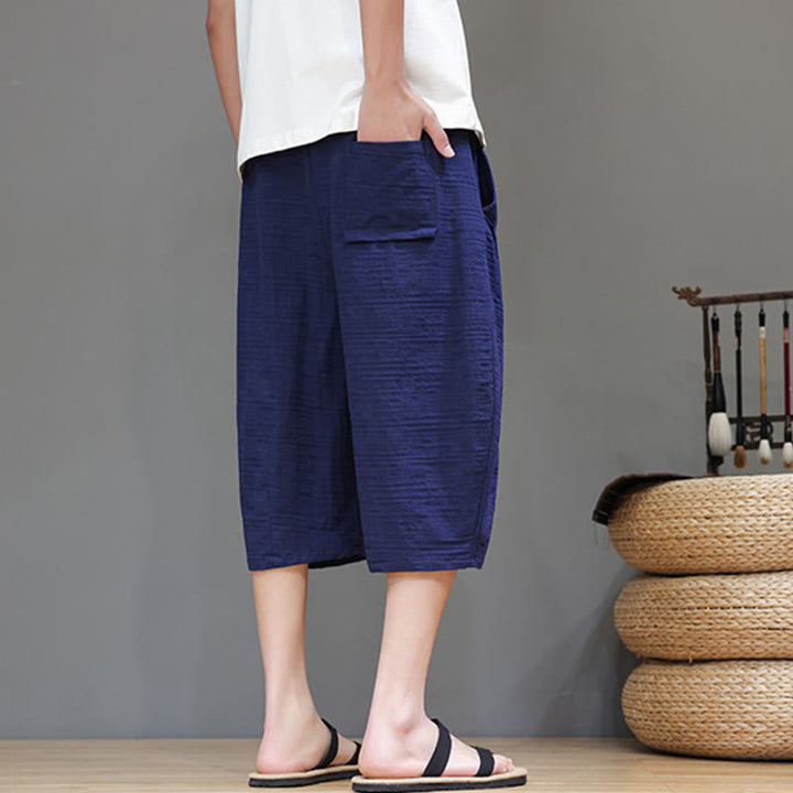 Pantaloni harem da uomo in cotone e lino con coulisse, modello Buddha Stones, vintage, jacquard, tinta unita, con tasche - image 33