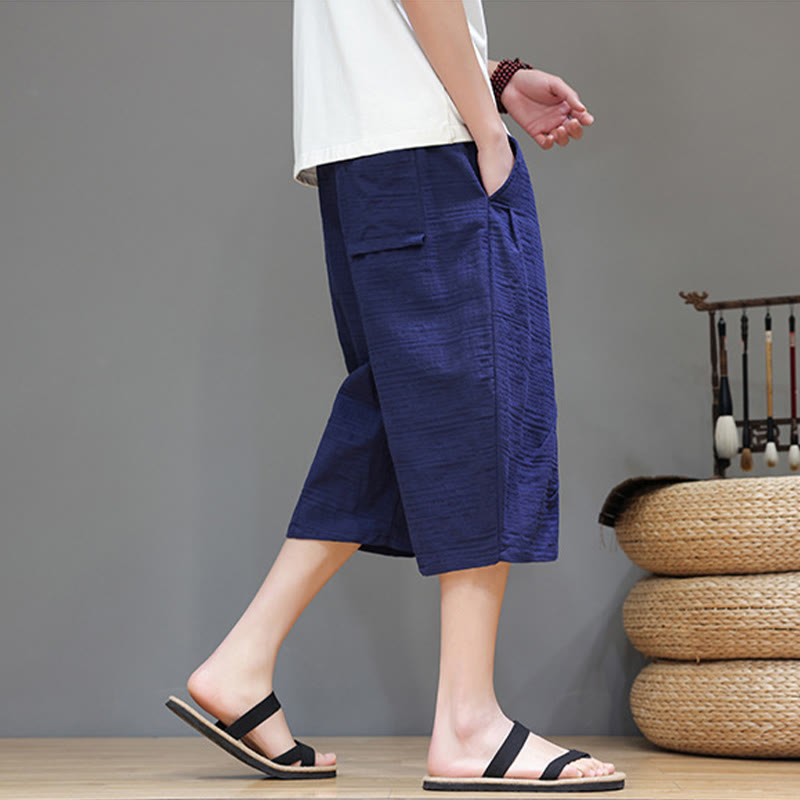 Pantaloni harem da uomo in cotone e lino con coulisse, modello Buddha Stones, vintage, jacquard, tinta unita, con tasche - image 37