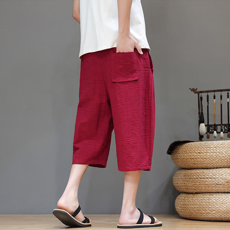 Pantaloni harem da uomo in cotone e lino con coulisse, modello Buddha Stones, vintage, jacquard, tinta unita, con tasche - image 25