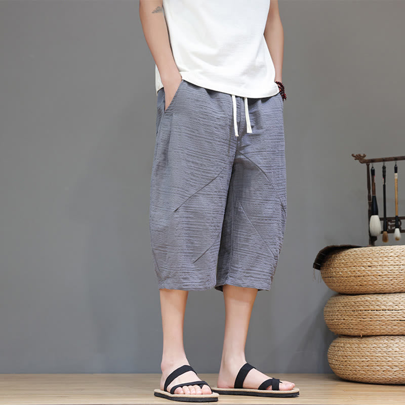 Pantaloni harem da uomo in cotone e lino con coulisse, modello Buddha Stones, vintage, jacquard, tinta unita, con tasche - image 8