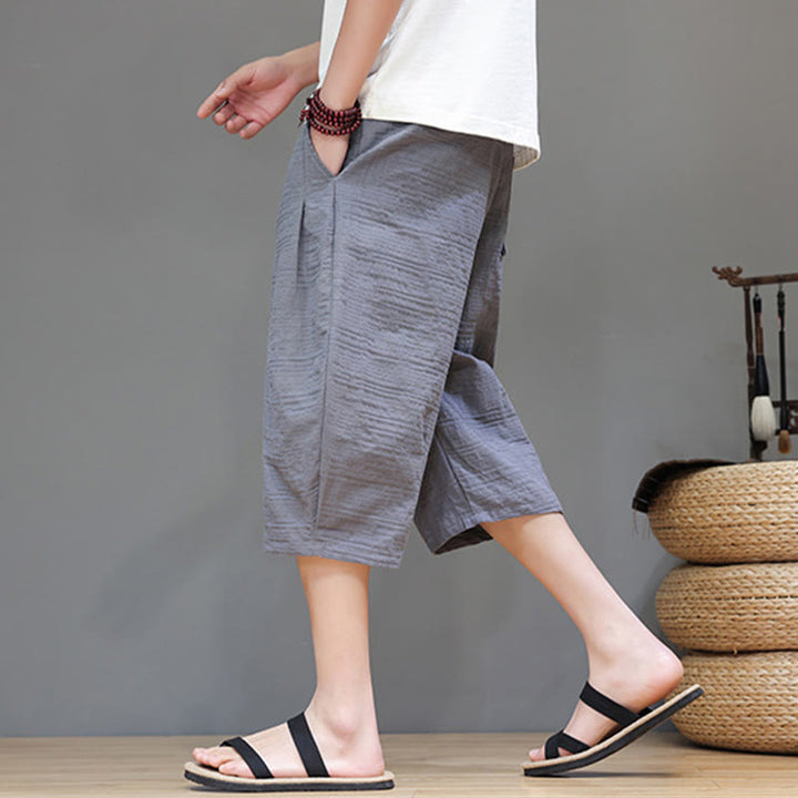 Pantaloni harem da uomo in cotone e lino con coulisse, modello Buddha Stones, vintage, jacquard, tinta unita, con tasche - image 4