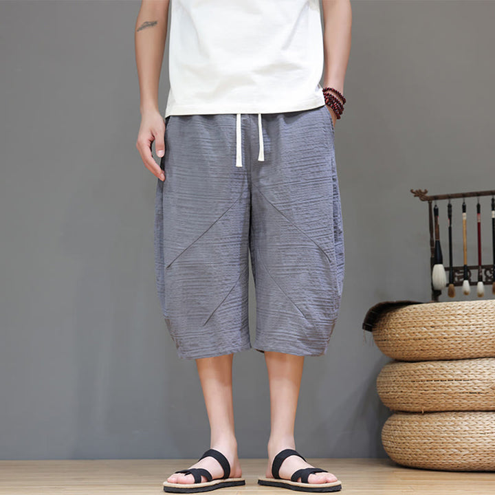 Pantaloni harem da uomo in cotone e lino con coulisse, modello Buddha Stones, vintage, jacquard, tinta unita, con tasche - image 7