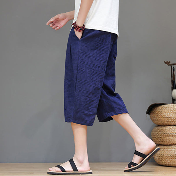 Pantaloni harem da uomo in cotone e lino con coulisse, modello Buddha Stones, vintage, jacquard, tinta unita, con tasche - image 35