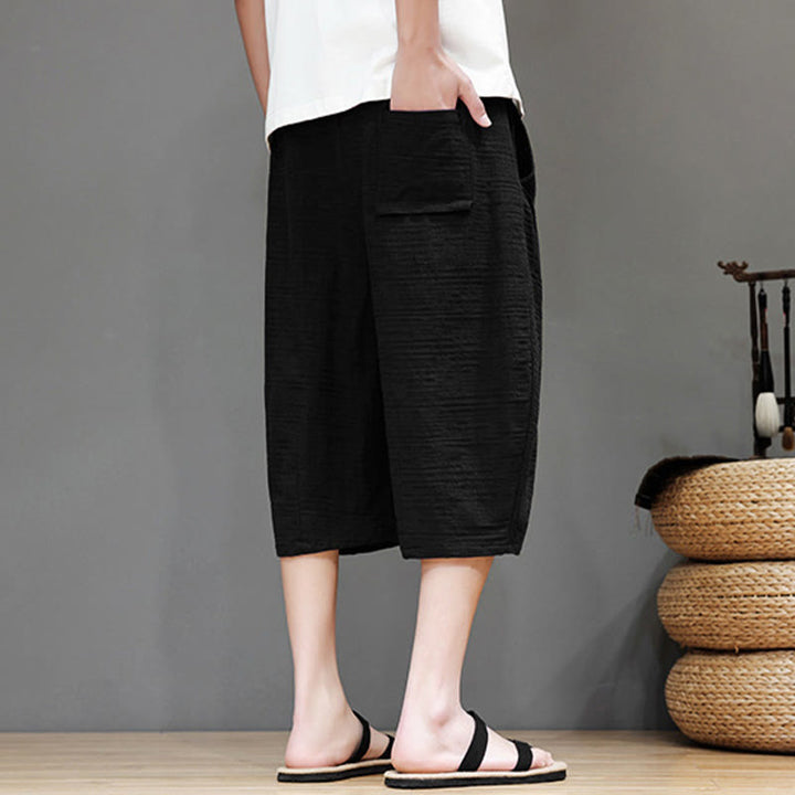 Pantaloni harem da uomo in cotone e lino con coulisse, modello Buddha Stones, vintage, jacquard, tinta unita, con tasche - image 16