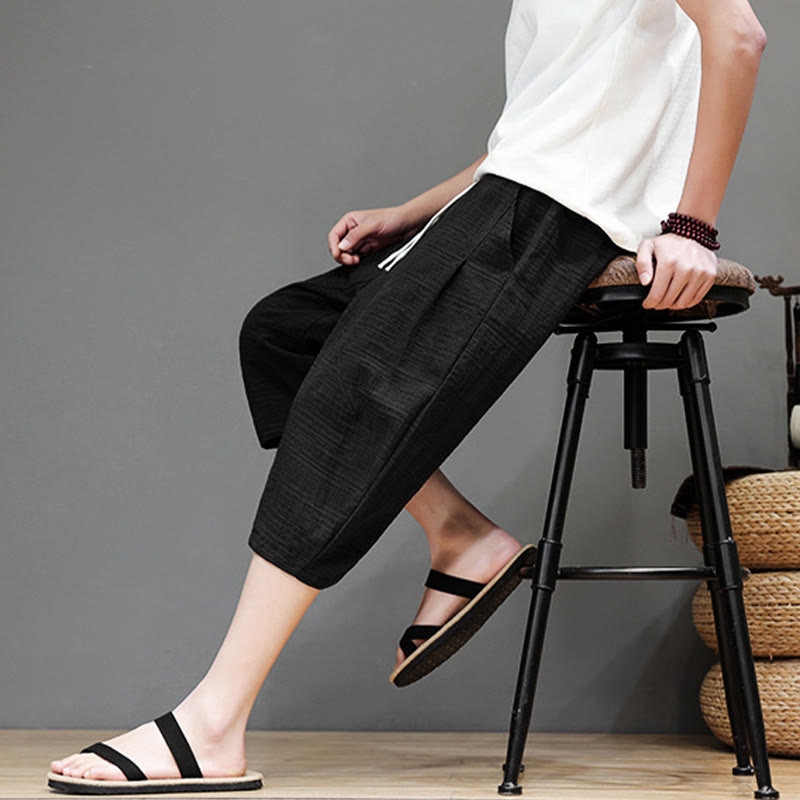 Pantaloni harem da uomo in cotone e lino con coulisse, modello Buddha Stones, vintage, jacquard, tinta unita, con tasche - image 22