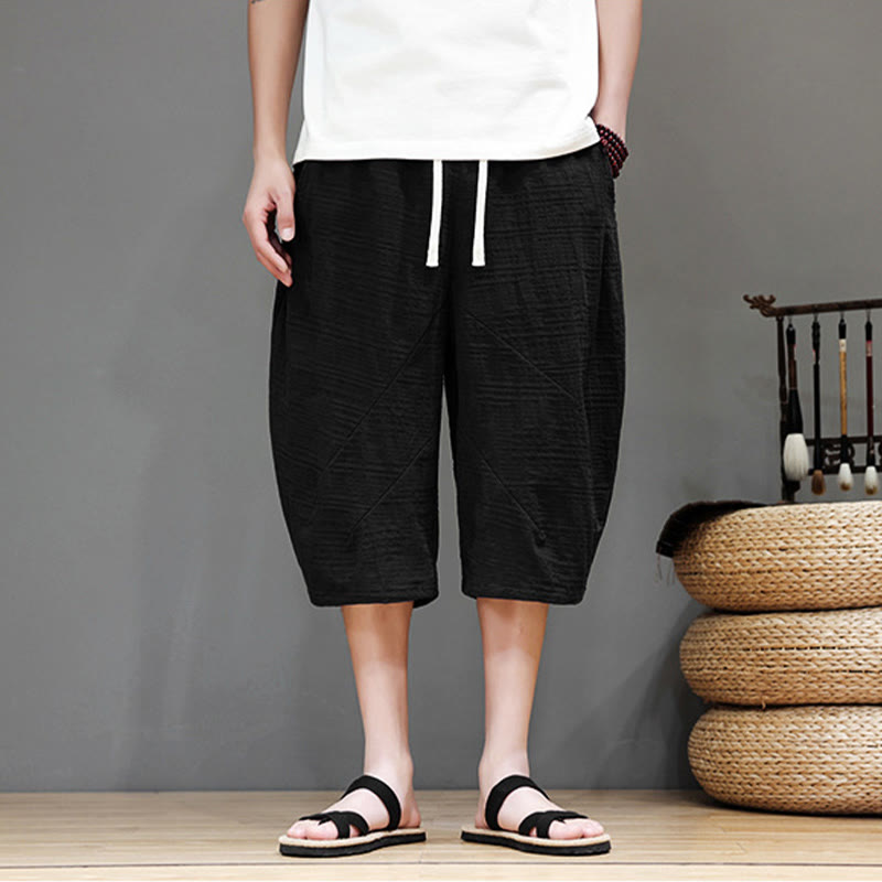 Pantaloni harem da uomo in cotone e lino con coulisse, modello Buddha Stones, vintage, jacquard, tinta unita, con tasche - image 20