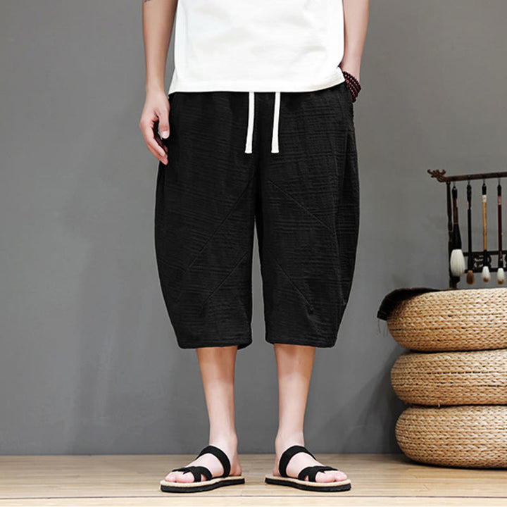 Pantaloni harem da uomo in cotone e lino con coulisse, modello Buddha Stones, vintage, jacquard, tinta unita, con tasche - image 20