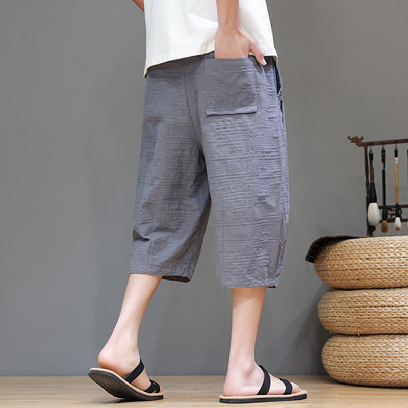 Pantaloni harem da uomo in cotone e lino con coulisse, modello Buddha Stones, vintage, jacquard, tinta unita, con tasche - image 5