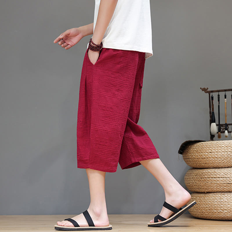 Pantaloni harem da uomo in cotone e lino con coulisse, modello Buddha Stones, vintage, jacquard, tinta unita, con tasche - image 27