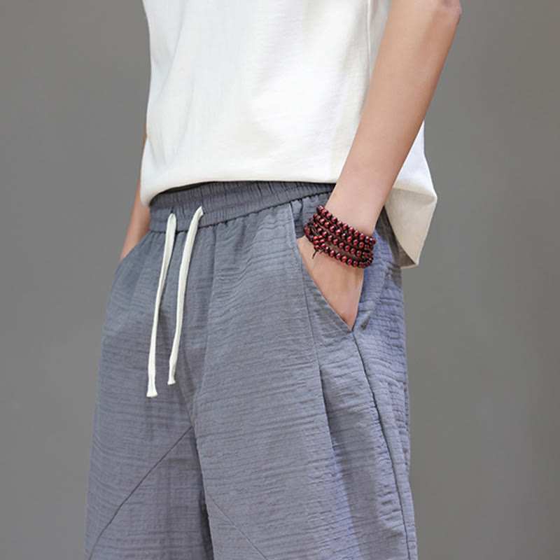 Pantaloni harem da uomo in cotone e lino con coulisse, modello Buddha Stones, vintage, jacquard, tinta unita, con tasche - image 10