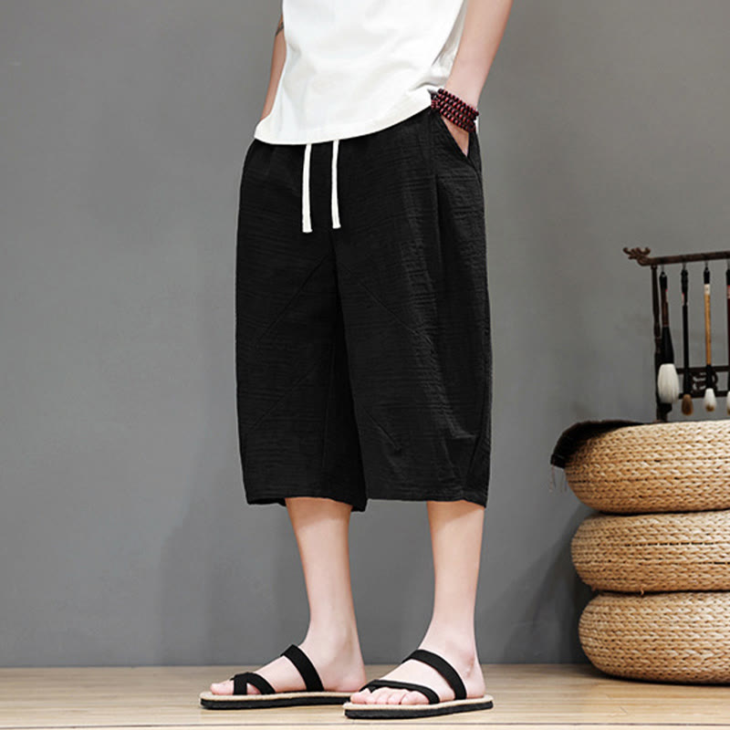 Pantaloni harem da uomo in cotone e lino con coulisse, modello Buddha Stones, vintage, jacquard, tinta unita, con tasche - image 18