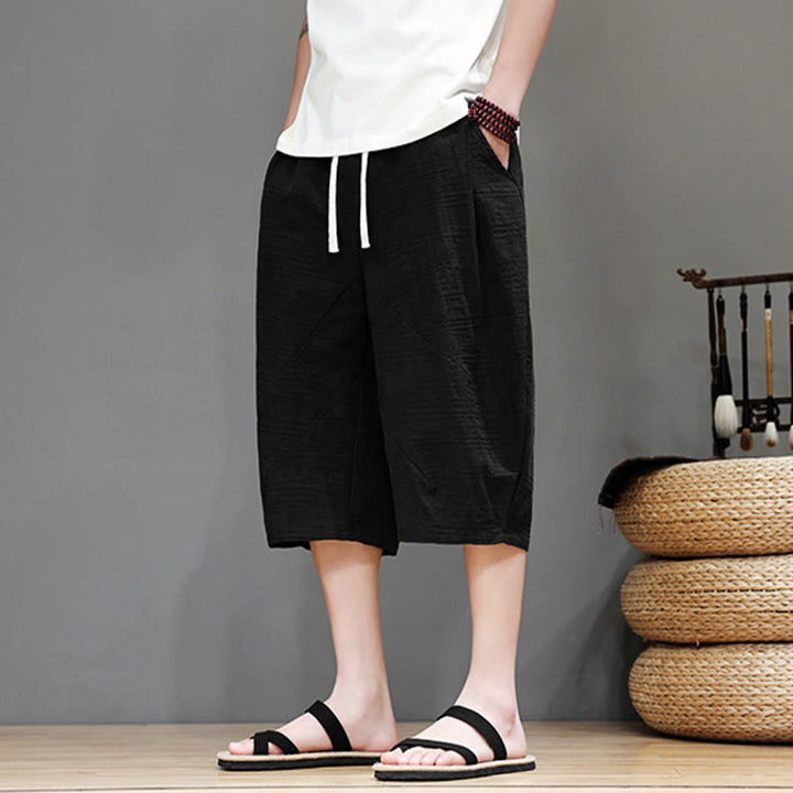 Pantaloni harem da uomo in cotone e lino con coulisse, modello Buddha Stones, vintage, jacquard, tinta unita, con tasche - image 18