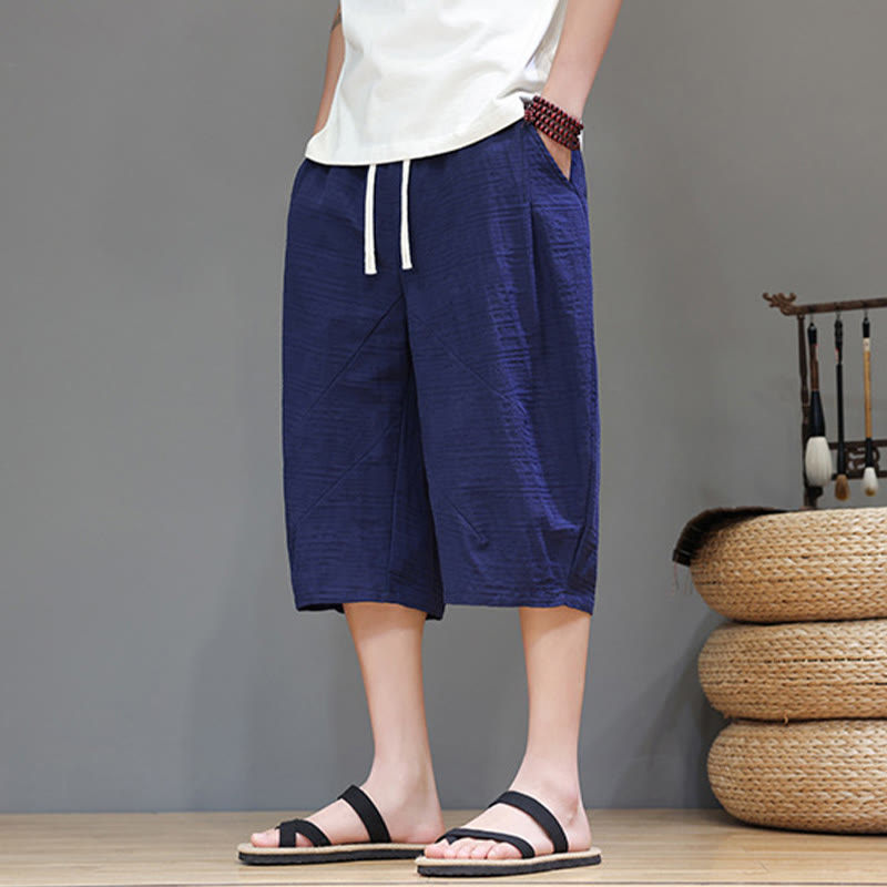 Pantaloni harem da uomo in cotone e lino con coulisse, modello Buddha Stones, vintage, jacquard, tinta unita, con tasche - image 32