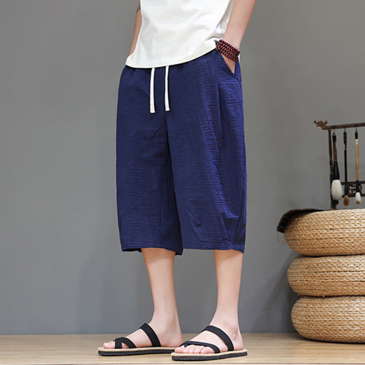 Pantaloni harem da uomo in cotone e lino con coulisse, modello Buddha Stones, vintage, jacquard, tinta unita, con tasche - image 32