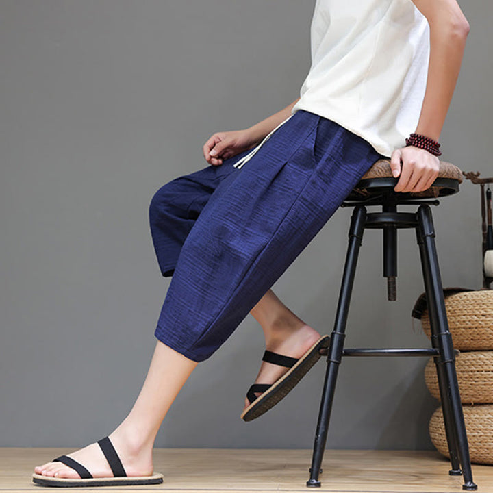 Pantaloni harem da uomo in cotone e lino con coulisse, modello Buddha Stones, vintage, jacquard, tinta unita, con tasche - image 38