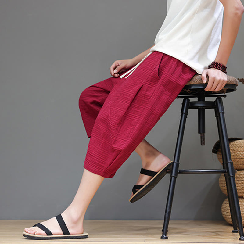 Pantaloni harem da uomo in cotone e lino con coulisse, modello Buddha Stones, vintage, jacquard, tinta unita, con tasche - image 30