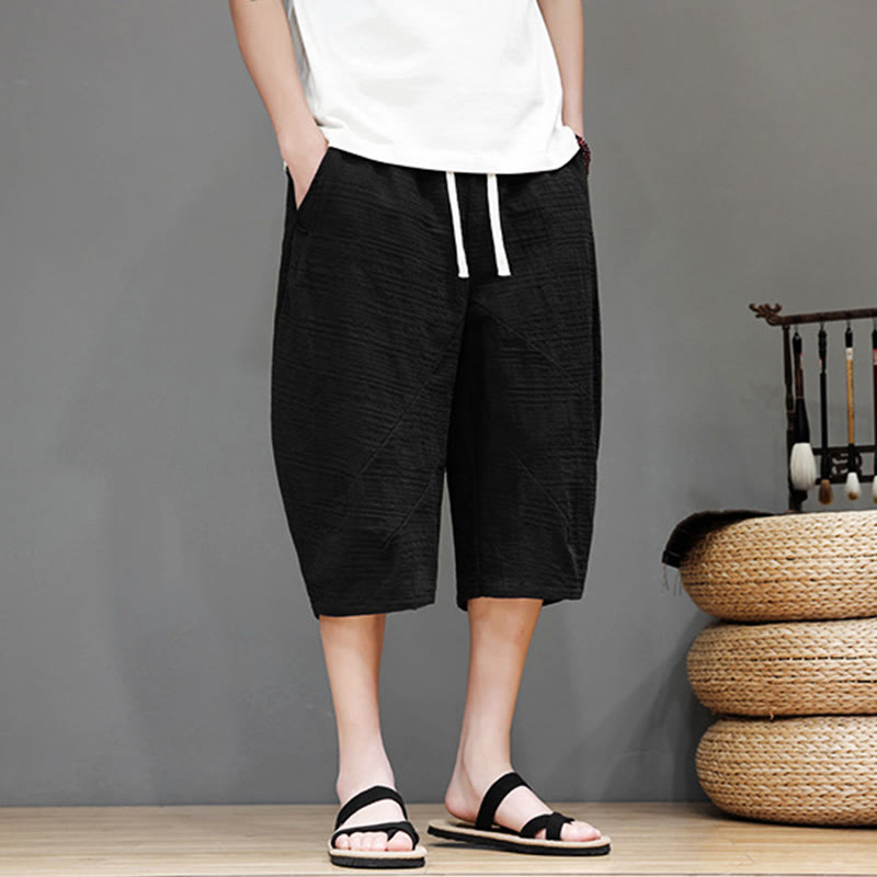 Pantaloni harem da uomo in cotone e lino con coulisse, modello Buddha Stones, vintage, jacquard, tinta unita, con tasche - image 21