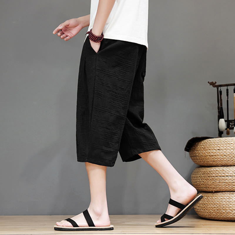 Pantaloni harem da uomo in cotone e lino con coulisse, modello Buddha Stones, vintage, jacquard, tinta unita, con tasche - image 15