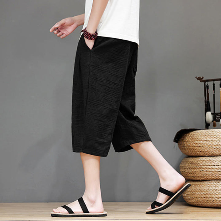 Pantaloni harem da uomo in cotone e lino con coulisse, modello Buddha Stones, vintage, jacquard, tinta unita, con tasche - image 15