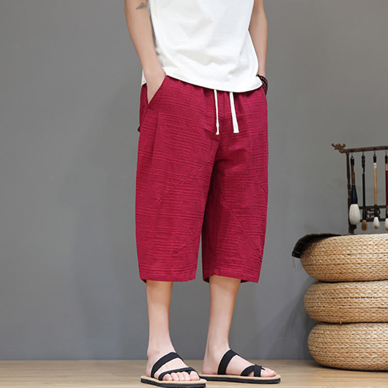 Pantaloni harem da uomo in cotone e lino con coulisse, modello Buddha Stones, vintage, jacquard, tinta unita, con tasche - image 26