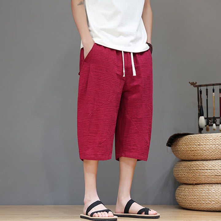 Pantaloni harem da uomo in cotone e lino con coulisse, modello Buddha Stones, vintage, jacquard, tinta unita, con tasche - image 26