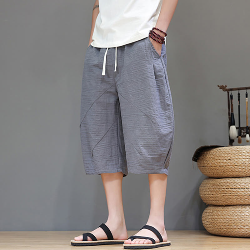 Pantaloni harem da uomo in cotone e lino con coulisse, modello Buddha Stones, vintage, jacquard, tinta unita, con tasche - image 6