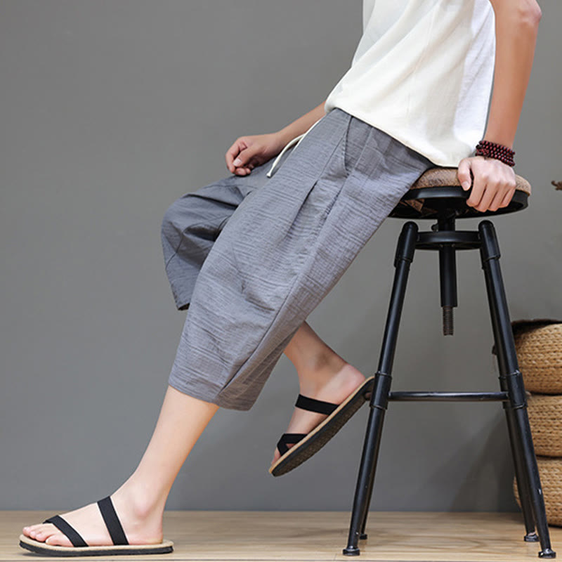 Pantaloni harem da uomo in cotone e lino con coulisse, modello Buddha Stones, vintage, jacquard, tinta unita, con tasche - image 9