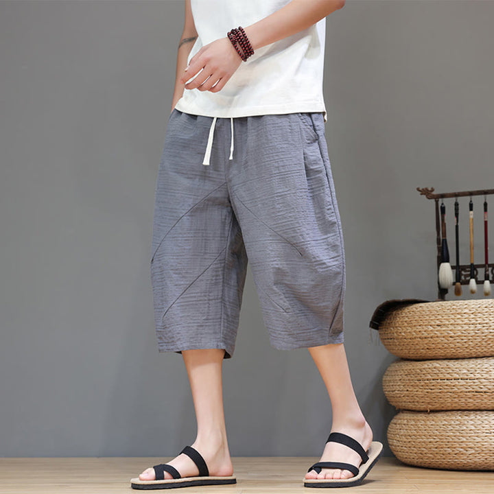 Pantaloni harem da uomo in cotone e lino con coulisse, modello Buddha Stones, vintage, jacquard, tinta unita, con tasche - Grigio ardesia chiaro - US/UK/AU44, EU54 (4XL) - image 0