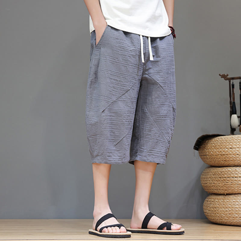 Pantaloni harem da uomo in cotone e lino con coulisse, modello Buddha Stones, vintage, jacquard, tinta unita, con tasche - image 1