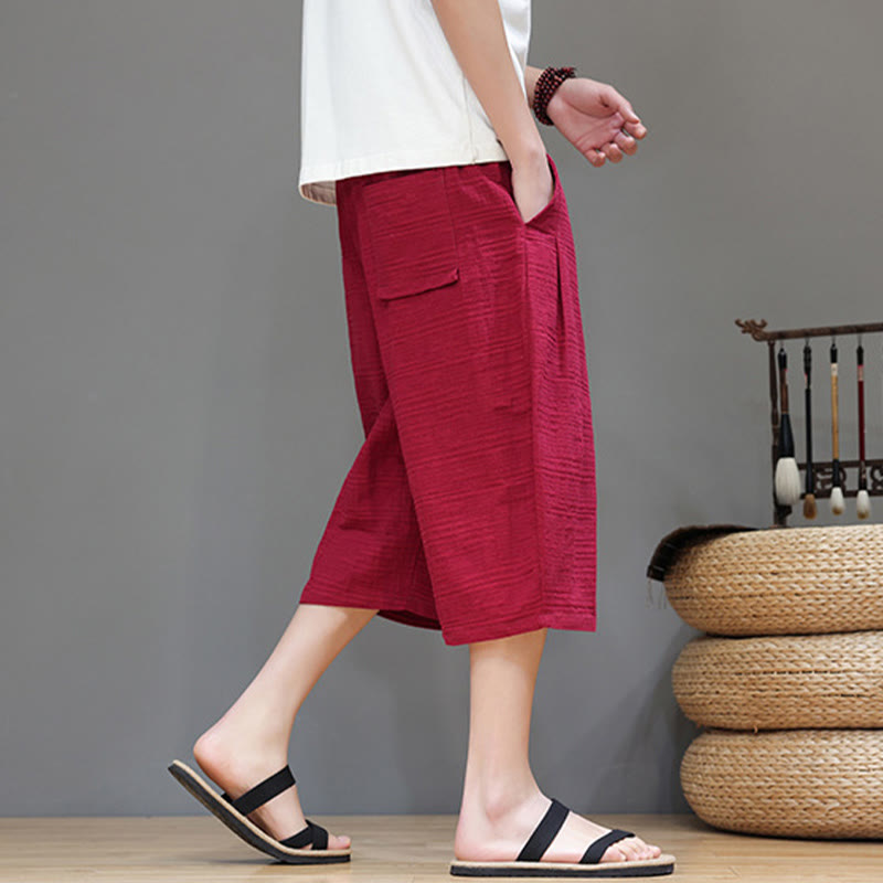 Pantaloni harem da uomo in cotone e lino con coulisse, modello Buddha Stones, vintage, jacquard, tinta unita, con tasche - image 29