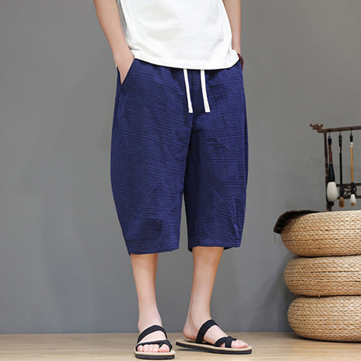 Pantaloni harem da uomo in cotone e lino con coulisse, modello Buddha Stones, vintage, jacquard, tinta unita, con tasche - image 34