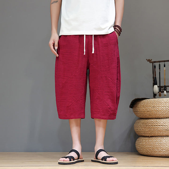 Pantaloni harem da uomo in cotone e lino con coulisse, modello Buddha Stones, vintage, jacquard, tinta unita, con tasche - image 28