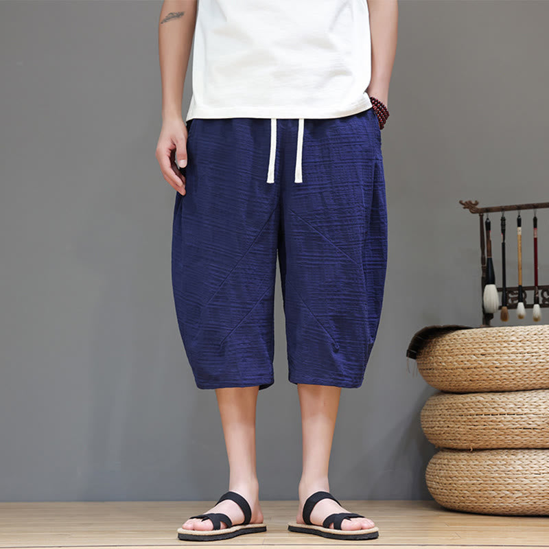 Pantaloni harem da uomo in cotone e lino con coulisse, modello Buddha Stones, vintage, jacquard, tinta unita, con tasche - DarkSlateBlue - US/UK/AU44, EU54 (4XL) - image 31